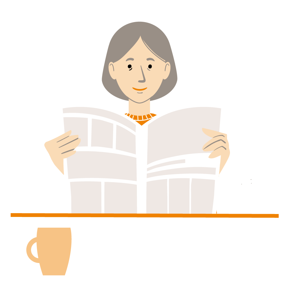 Lesende Frau mit Zeiung und Tasse